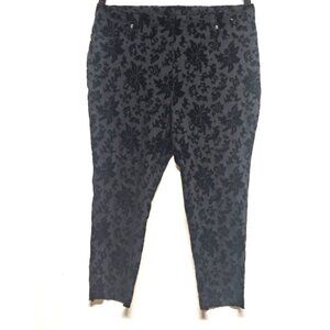 Womens baroque pants flock print black 1X ( 16W) stretch Faded Glory tapered EUC